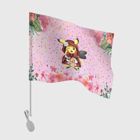 Флаг для автомобиля с принтом Пикачу красная шапочка , 100% полиэстер | Размер: 30*21 см | anime | picachu | pikachu | аниме | милый | пика | пикачу | покебол | покемон