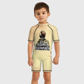 Детский купальный костюм 3D с принтом фингер , Полиэстер 85%, Спандекс 15% | застежка на молнии на спине | ffdp | five finger death punch | американский рок | металл | рок | фингер