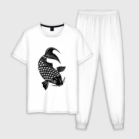 Мужская пижама хлопок с принтом Карп кои рыба , 100% хлопок | брюки и футболка прямого кроя, без карманов, на брюках мягкая резинка на поясе и по низу штанин
 | карп | кои | морские | рыба | рыбка кои | японская