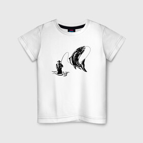 Детская футболка хлопок с принтом Рыбак и рыбка , 100% хлопок | круглый вырез горловины, полуприлегающий силуэт, длина до линии бедер | fish | fishing | ловит рыбу | рыба | рыбак | рыбалка | рыбацкие | рыбачит | удочка
