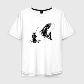 Мужская футболка хлопок Oversize с принтом Рыбак и рыбка , 100% хлопок | свободный крой, круглый ворот, “спинка” длиннее передней части | fish | fishing | ловит рыбу | рыба | рыбак | рыбалка | рыбацкие | рыбачит | удочка
