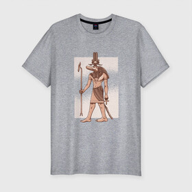 Мужская футболка хлопок Slim с принтом Египетский Бог Крокодил Собек , 92% хлопок, 8% лайкра | приталенный силуэт, круглый вырез ворота, длина до линии бедра, короткий рукав | ancient god | ankh | crocodile | demiurg | egypt | elder god | nile | osiris | ra | sobek | анх | бог воды | бог нила | божество | демиург | древний египет | египетские боги | египетские иероглифы | египтянин | крокодилополь