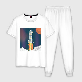 Мужская пижама хлопок с принтом Запуск ракеты Atlas Атлас V , 100% хлопок | брюки и футболка прямого кроя, без карманов, на брюках мягкая резинка на поясе и по низу штанин
 | Тематика изображения на принте: earth | elon musk | mars | nasa | roscosmos | space | space shuttle | star | stars | usa | астронавт | илон маск | космодром | космонавт | миссия sbirs | мыс канаверал | наса | планета земля | рн atlas v 421 | роскосмос | спейс экс | спейсэк