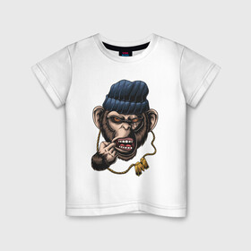 Детская футболка хлопок с принтом Monkey Boy , 100% хлопок | круглый вырез горловины, полуприлегающий силуэт, длина до линии бедер | gangsta | monkey | wild | блатной | крутой | обезьяна
