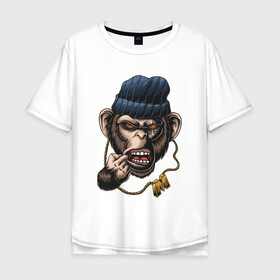 Мужская футболка хлопок Oversize с принтом Monkey Boy , 100% хлопок | свободный крой, круглый ворот, “спинка” длиннее передней части | gangsta | monkey | wild | блатной | крутой | обезьяна