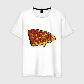 Мужская футболка хлопок с принтом Горячий кусочек , 100% хлопок | прямой крой, круглый вырез горловины, длина до линии бедер, слегка спущенное плечо. | dodo | pizza | вкусная еда | кусочек | пицца