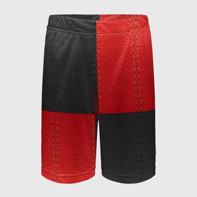Детские спортивные шорты 3D с принтом Черно-красная Кожа ,  100% полиэстер
 | пояс оформлен широкой мягкой резинкой, ткань тянется
 | Тематика изображения на принте: patchwork | skin | stripes | кожа | полосы