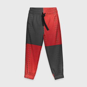 Детские брюки 3D с принтом Черно-красная Кожа , 100% полиэстер | манжеты по низу, эластичный пояс регулируется шнурком, по бокам два кармана без застежек, внутренняя часть кармана из мелкой сетки | Тематика изображения на принте: patchwork | skin | stripes | кожа | полосы