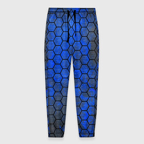 Мужские брюки 3D с принтом Синие Соты , 100% полиэстер | манжеты по низу, эластичный пояс регулируется шнурком, по бокам два кармана без застежек, внутренняя часть кармана из мелкой сетки | hexagons | honeycombs | metal | соты | шестиугольники