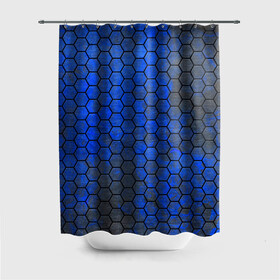 Штора 3D для ванной с принтом Синие Соты , 100% полиэстер | плотность материала — 100 г/м2. Стандартный размер — 146 см х 180 см. По верхнему краю — пластиковые люверсы для креплений. В комплекте 10 пластиковых колец | hexagons | honeycombs | metal | соты | шестиугольники