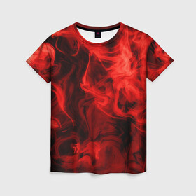 Женская футболка 3D с принтом Красный Неоновый Дым , 100% полиэфир ( синтетическое хлопкоподобное полотно) | прямой крой, круглый вырез горловины, длина до линии бедер | neon | red | smoke | дым | неон