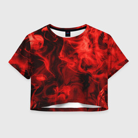 Женская футболка Crop-top 3D с принтом Красный Неоновый Дым , 100% полиэстер | круглая горловина, длина футболки до линии талии, рукава с отворотами | neon | red | smoke | дым | неон