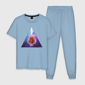 Мужская пижама хлопок с принтом Дзен-утконос , 100% хлопок | брюки и футболка прямого кроя, без карманов, на брюках мягкая резинка на поясе и по низу штанин
 | буддизм | дзен | космос | медитация | спейс арт | треугольник | утконос