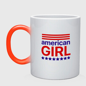 Кружка хамелеон с принтом American girl , керамика | меняет цвет при нагревании, емкость 330 мл | american girl | америка | американская девочка | красный | синий | сша