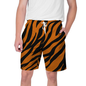 Мужские шорты 3D с принтом Тигровый Камуфляж ,  полиэстер 100% | прямой крой, два кармана без застежек по бокам. Мягкая трикотажная резинка на поясе, внутри которой широкие завязки. Длина чуть выше колен | camo | tiger | камуфляж | полосы | тигр