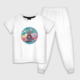 Детская пижама хлопок с принтом Странный медвежий мир , 100% хлопок |  брюки и футболка прямого кроя, без карманов, на брюках мягкая резинка на поясе и по низу штанин
 | world | абстракции | иллюстрации | медведь | прикольные картинки