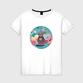 Женская футболка хлопок с принтом Странный медвежий мир , 100% хлопок | прямой крой, круглый вырез горловины, длина до линии бедер, слегка спущенное плечо | world | абстракции | иллюстрации | медведь | прикольные картинки