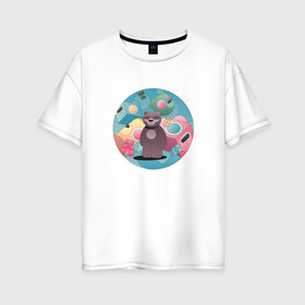 Женская футболка хлопок Oversize с принтом Странный медвежий мир , 100% хлопок | свободный крой, круглый ворот, спущенный рукав, длина до линии бедер
 | world | абстракции | иллюстрации | медведь | прикольные картинки
