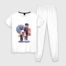 Женская пижама хлопок с принтом Тони и Феррис , 100% хлопок | брюки и футболка прямого кроя, без карманов, на брюках мягкая резинка на поясе и по низу штанин | gangster | music | people | крутой | мультфильм