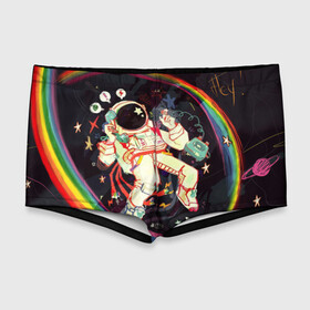 Мужские купальные плавки 3D с принтом Космонавт , Полиэстер 85%, Спандекс 15% |  | арт | значки | космонавт | космос | надписи | радуга | цветное