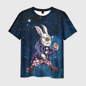 Мужская футболка 3D с принтом Пасхальный кроль , 100% полиэфир | прямой крой, круглый вырез горловины, длина до линии бедер | арт | графика | животные | заяц | звери | кролик | пасха | рокер | яйцо
