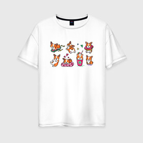 Женская футболка хлопок Oversize с принтом Плюшевый корги , 100% хлопок | свободный крой, круглый ворот, спущенный рукав, длина до линии бедер
 | dogs | корги | маленькие собаки | пёс | собака | стикеры