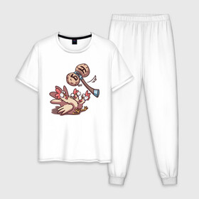 Мужская пижама хлопок с принтом Антибан , 100% хлопок | брюки и футболка прямого кроя, без карманов, на брюках мягкая резинка на поясе и по низу штанин
 | бан | иллюстрация | петух | птицы | стикеры