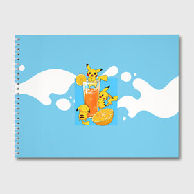 Альбом для рисования с принтом Пикачу в лимонаде , 100% бумага
 | матовая бумага, плотность 200 мг. | anime | picachu | pikachu | аниме | милый | пика | пикачу | покебол | покемон