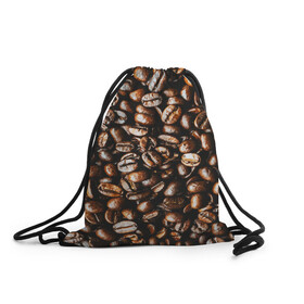 Рюкзак-мешок 3D с принтом Зерна Кофе , 100% полиэстер | плотность ткани — 200 г/м2, размер — 35 х 45 см; лямки — толстые шнурки, застежка на шнуровке, без карманов и подкладки | Тематика изображения на принте: beans | coffee | арабика | зерна | кофе
