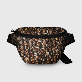 Поясная сумка 3D с принтом Зерна Кофе , 100% полиэстер | плотная ткань, ремень с регулируемой длиной, внутри несколько карманов для мелочей, основное отделение и карман с обратной стороны сумки застегиваются на молнию | Тематика изображения на принте: beans | coffee | арабика | зерна | кофе