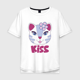 Мужская футболка хлопок Oversize с принтом Kiss Cat , 100% хлопок | свободный крой, круглый ворот, “спинка” длиннее передней части | animal | cat | cute | kitty | meow | друг | животные | киска | китти | кот | котенок | котик | котэ | кошечка | кошка | лев | леопард | милый | мур | мяу | пантера | питомец | рысь | тигр