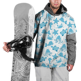 Накидка на куртку 3D с принтом Морские жители , 100% полиэстер |  | dolphin | дельфин | краб | море | морская звезда | морские | морской конек | осьминог | с дельфином | черепаха