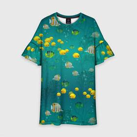 Детское платье 3D с принтом Подводный мир Рыбки , 100% полиэстер | прямой силуэт, чуть расширенный к низу. Круглая горловина, на рукавах — воланы | fish | морские | морские рыбы | подводный мир | рыба | рыбки | рыбы