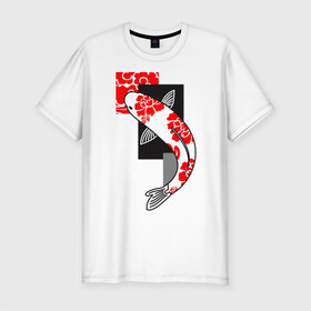 Мужская футболка хлопок Slim с принтом Карп кои с японским узором , 92% хлопок, 8% лайкра | приталенный силуэт, круглый вырез ворота, длина до линии бедра, короткий рукав | carp | fish | japan | koi | карп | карп кои | пион | рыба | узор | япония
