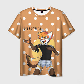 Мужская футболка 3D с принтом Furry fox guy , 100% полиэфир | прямой крой, круглый вырез горловины, длина до линии бедер | animal | anthro | covered in fur | fox | furry | fursuit | лис | покрытый мехом | фурри