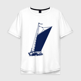 Мужская футболка хлопок Oversize с принтом Парусная лодка синяя , 100% хлопок | свободный крой, круглый ворот, “спинка” длиннее передней части | sailboat | кораблик | корабль | лодка | парус | парусная лодка | тату | татуировка