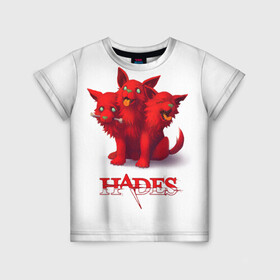 Детская футболка 3D с принтом Hades wolf , 100% гипоаллергенный полиэфир | прямой крой, круглый вырез горловины, длина до линии бедер, чуть спущенное плечо, ткань немного тянется | hades | puppy | red | roguelike | three headed | wolf | бесконечные круги ада | волк | компьютерная игра | красный | трехглавый | щенок