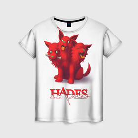 Женская футболка 3D с принтом Hades wolf , 100% полиэфир ( синтетическое хлопкоподобное полотно) | прямой крой, круглый вырез горловины, длина до линии бедер | hades | puppy | red | roguelike | three headed | wolf | бесконечные круги ада | волк | компьютерная игра | красный | трехглавый | щенок
