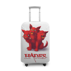 Чехол для чемодана 3D с принтом Hades wolf , 86% полиэфир, 14% спандекс | двустороннее нанесение принта, прорези для ручек и колес | hades | puppy | red | roguelike | three headed | wolf | бесконечные круги ада | волк | компьютерная игра | красный | трехглавый | щенок
