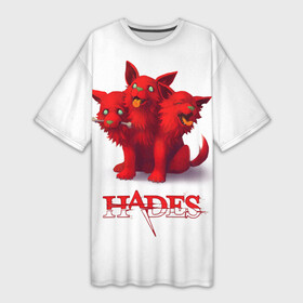 Платье-футболка 3D с принтом Hades wolf ,  |  | hades | puppy | red | roguelike | three headed | wolf | бесконечные круги ада | волк | компьютерная игра | красный | трехглавый | щенок