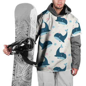 Накидка на куртку 3D с принтом Киты , 100% полиэстер |  | whale | белый кит | кит | киты | корабли | кораблики | маяк | морские | паттерн | синий кит | чайки