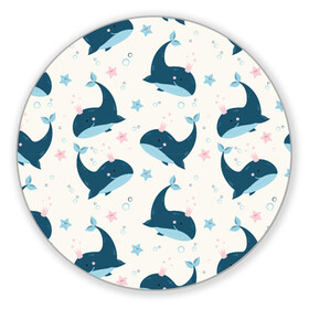 Коврик для мышки круглый с принтом Киты , резина и полиэстер | круглая форма, изображение наносится на всю лицевую часть | whale | белый кит | кит | киты | корабли | кораблики | маяк | морские | паттерн | синий кит | чайки