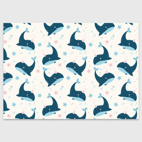 Поздравительная открытка с принтом Киты , 100% бумага | плотность бумаги 280 г/м2, матовая, на обратной стороне линовка и место для марки
 | whale | белый кит | кит | киты | корабли | кораблики | маяк | морские | паттерн | синий кит | чайки