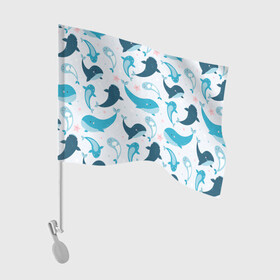 Флаг для автомобиля с принтом Киты и тюлени , 100% полиэстер | Размер: 30*21 см | whale | белый кит | кит | киты | корабли | кораблики | маяк | морские | паттерн | синий кит | чайки