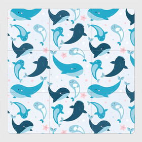 Магнитный плакат 3Х3 с принтом Киты и тюлени , Полимерный материал с магнитным слоем | 9 деталей размером 9*9 см | whale | белый кит | кит | киты | корабли | кораблики | маяк | морские | паттерн | синий кит | чайки