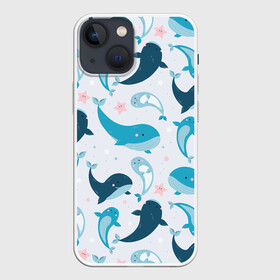 Чехол для iPhone 13 mini с принтом Киты и тюлени ,  |  | whale | белый кит | кит | киты | корабли | кораблики | маяк | морские | паттерн | синий кит | чайки