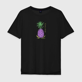 Мужская футболка хлопок Oversize с принтом Ананас , 100% хлопок | свободный крой, круглый ворот, “спинка” длиннее передней части | ananas | ананас | еда.фрукт | иероглифы | лето | надпись на японском | тропический