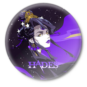 Значок с принтом Hades Nyx ,  металл | круглая форма, металлическая застежка в виде булавки | nyx | roguelike | бесконечные круги ада | звезды | компьютерная игра | космос | мифология | никс