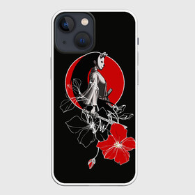 Чехол для iPhone 13 mini с принтом Девушка кошка самурай ,  |  | catgirl | алые цветы | аниме | бакэнэко | девушка кошка | кошачьи уши | маска | нэко | онна бугэйся | самурай | цветы | япония