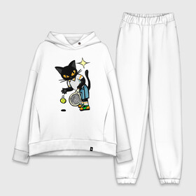 Женский костюм хлопок Oversize с принтом Tennis Cat ,  |  | animal | cat | cute | kitty | meow | sport | tennis | друг | животные | киска | китти | кот | котенок | котик | котэ | кошечка | кошка | лев | леопард | милый | мур | мяу | пантера | питомец | рысь | спорт | теннис | тигр